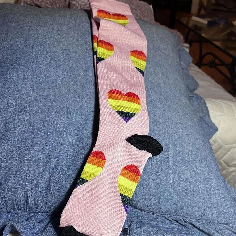 Pink Socks With Hearts Compression Socks Stockings Knee‎ High Small